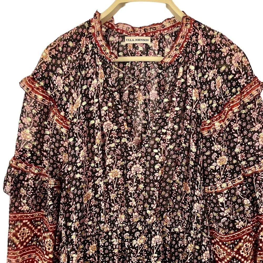 ULLA JOHNSON Erisa Silk Ruffled Boho Dress - Picture 8 of 16